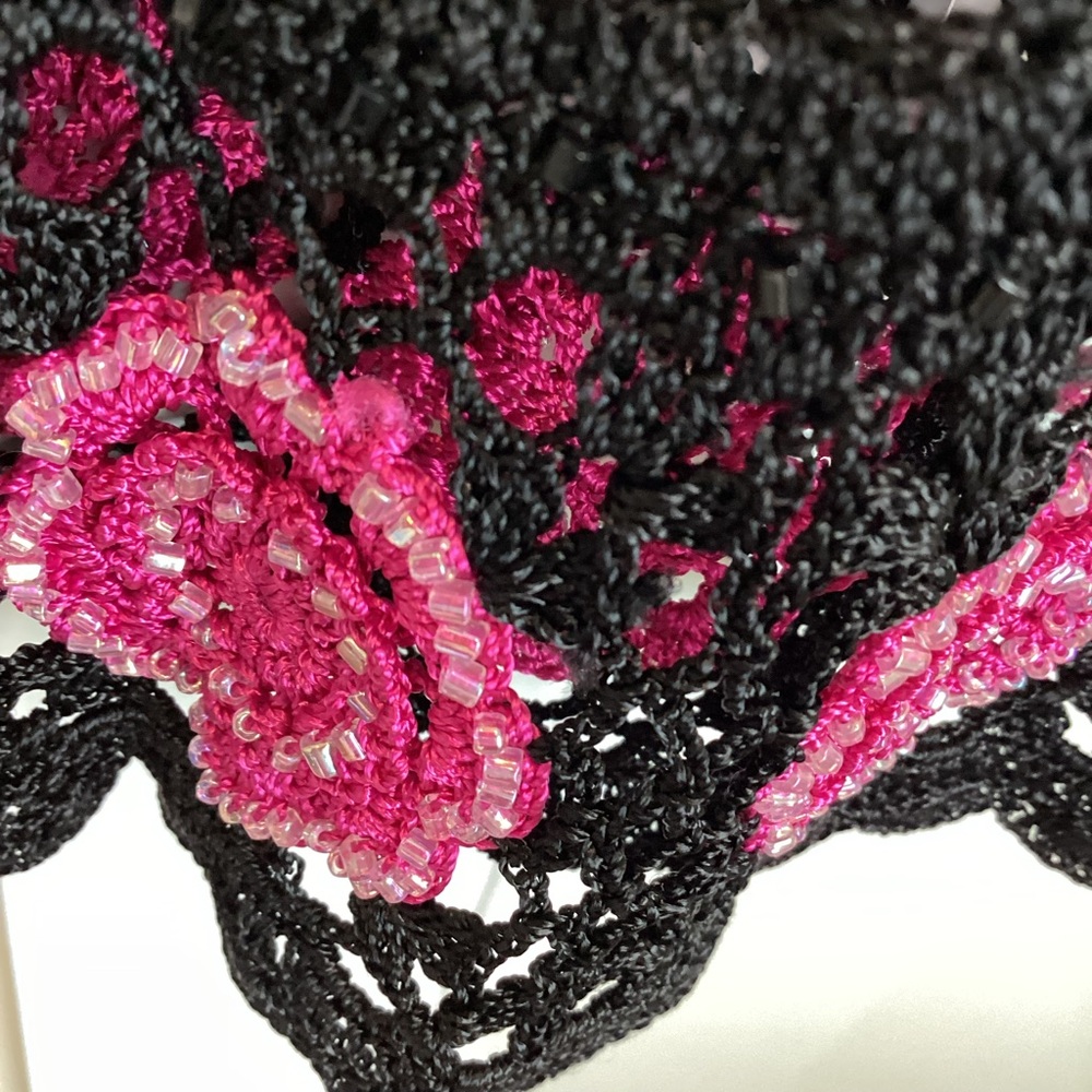 Vintage Kroshetta by Papillon Sleeveless Crochet Beaded Dress Black - Picture 9 of 12